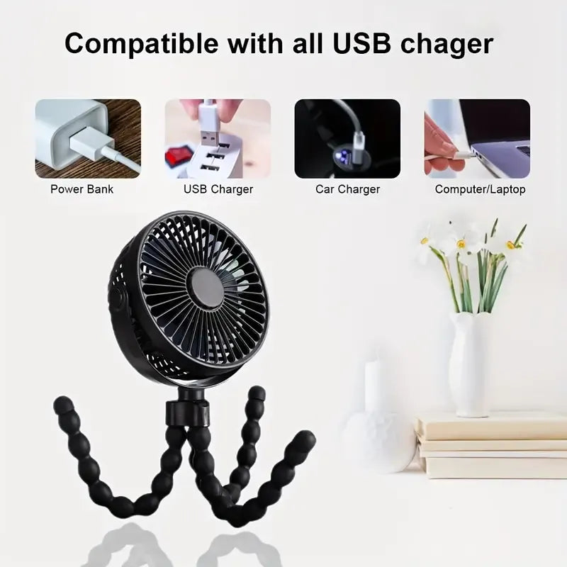 Travel Fan with Foldable Tripod Legs | USB Rechargeable Cooling Fan Encompass RL