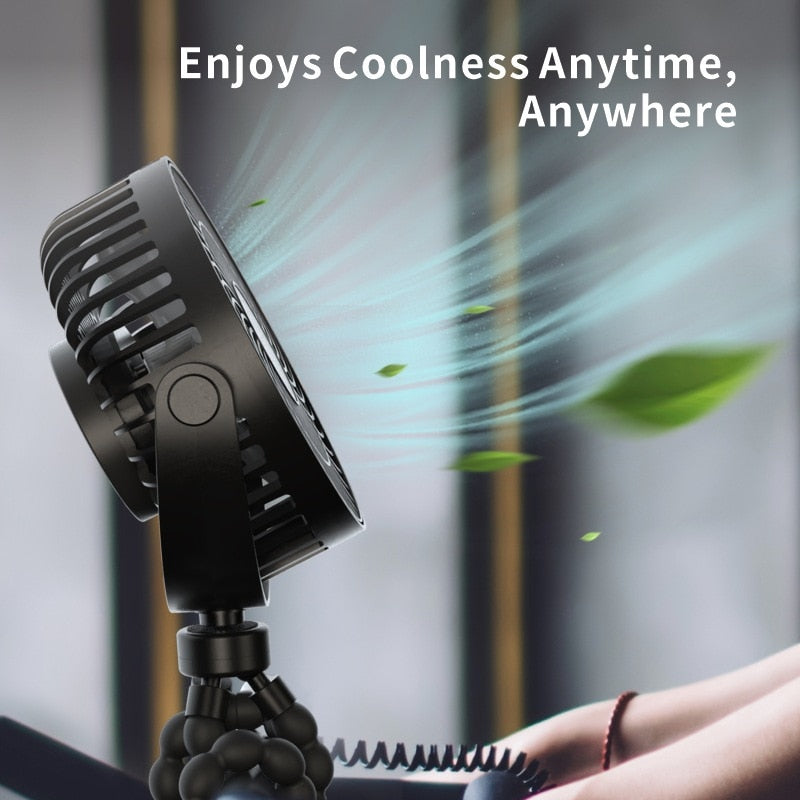 Travel Fan with Foldable Tripod Legs | USB Rechargeable Cooling Fan Encompass RL