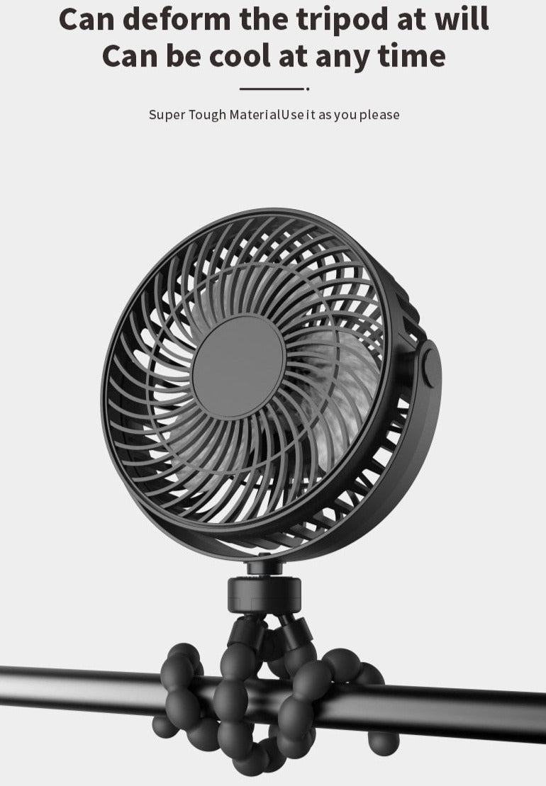 Travel Fan with Foldable Tripod Legs | USB Rechargeable Cooling Fan Encompass RL