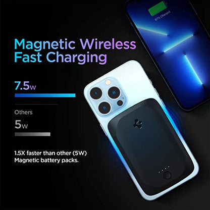 Spigen ArcHybrid Mag (MagFit) for MagSafe Battery Pack, 5000mAh Magnetic Charging Power Bank, Fast Wireless Charge Portable Charger for iPhone 14 13 12 Plus Pro Max Mini [USB C Cable Included]