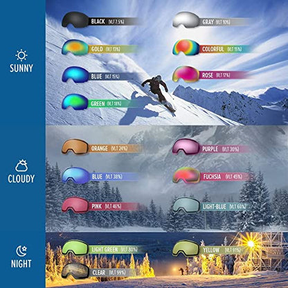 OutdoorMaster OTG Ski Goggles - Over Glasses Ski/Snowboard Goggles for Men, Women & Youth - 100% UV Protection (Black Frame + VLT 10% Grey Lens with REVO Silver)