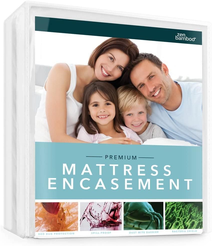 Zen Bamboo Mattress Encasement - Lab Tested Premium Waterproof, Cool & Breathable Rayon Derived from Bamboo Mattress Encasement and Cover - Queen