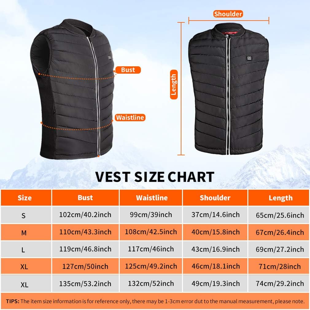 Srivb Heated Vest, USB Charging Heating Vest for Men Women Washable Body Warmer with Battery Pack Included for Outdoor Hunting Hiking Camping Motorcycle Skiing (Small)