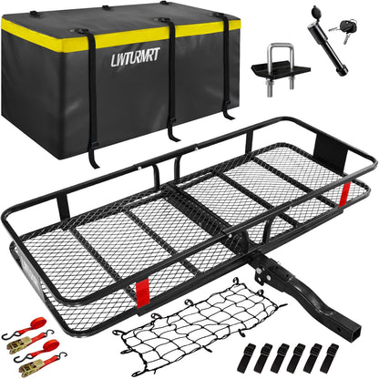 LWTURMRT 60"X21.6"X6" Hitch Cargo Carrier and Receiver Hitch Cargo Rack with Waterproof Cargo Bag(58"X20"X24"),Carrier Cargo Used Rust Resistant Baking Paint and Alloy Steel Material