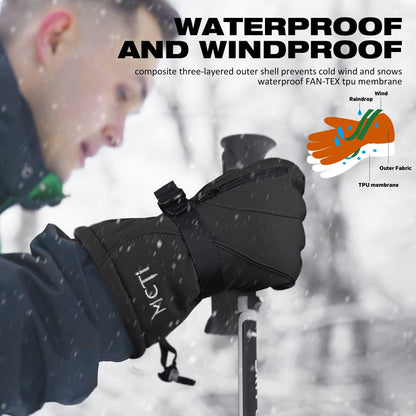 MCTi Waterproof Mens Ski Gloves Winter Warm 3M Thinsulate Snowboard Snowmobile Cold Weather Gloves Black Large