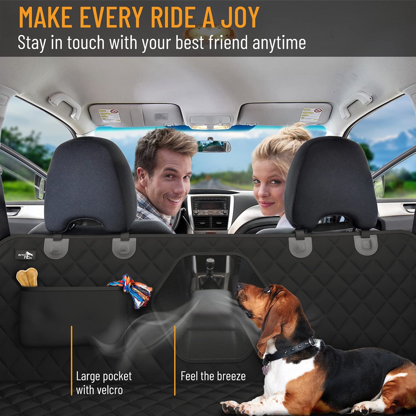 Active Pets Dog Car Seat Cover Car Seat Protector- Dog Seat Cover for Back Seat of SUVs, Trucks, Cars - Waterproof & Convertible Vehicle Dog Hammock for Car Backseat - Mesh Window - Black