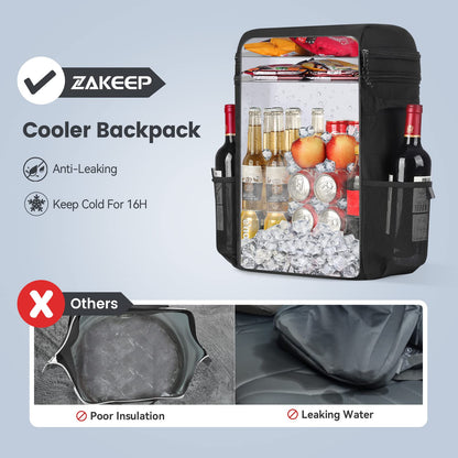 ZAKEEP Cooler Backpack, 36 Cans Multifunctional Leakproof Cooler Backpack with Padded Top Handle, Mesh Pocket for Camping BBQ (Black)