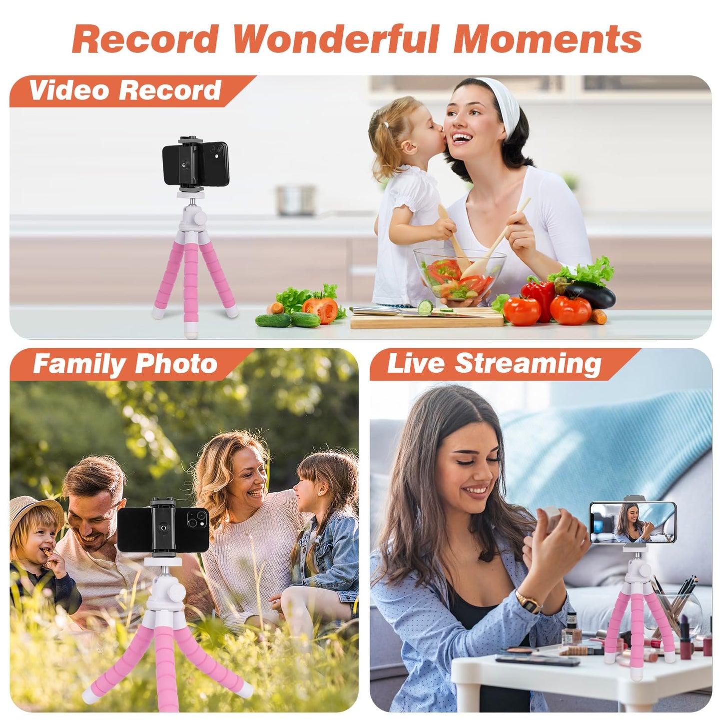 UBeesize Phone Tripod, Portable and Flexible Tripod with Wireless Remote and Clip, Cell Phone Tripod Stand for Video Recording(Pink)