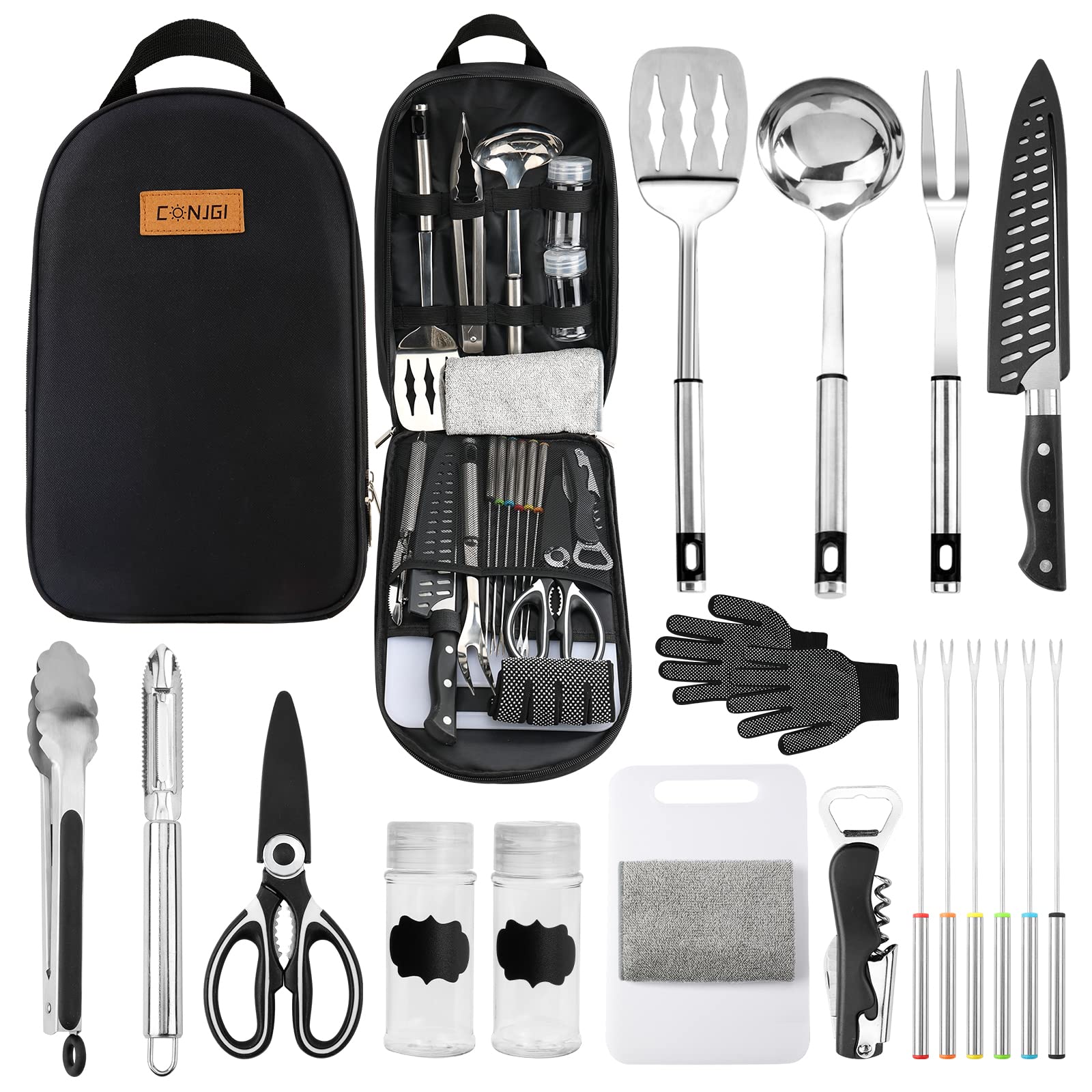 I LOVE PORTABLE STORE Camp Cooking Utensils | 11 Piece Camping Kitchen | RV  Cookware Kit | Travel Grill Set | BBQ Accessories & Essentials for Camper