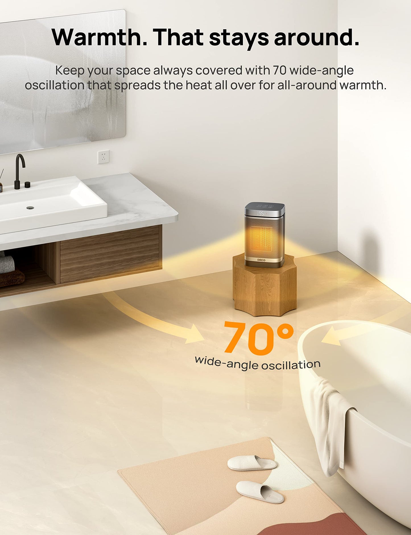 Dreo Electric Space Heater for Bathroom and Indoor, Portable Heater, 1500W Safe and Quiet PTC Ceramic Heater, 40-95°F Digital Thermostat, 70°Oscillating, Remote, ALCI Safety Plug, 12h Timer, 5 Modes