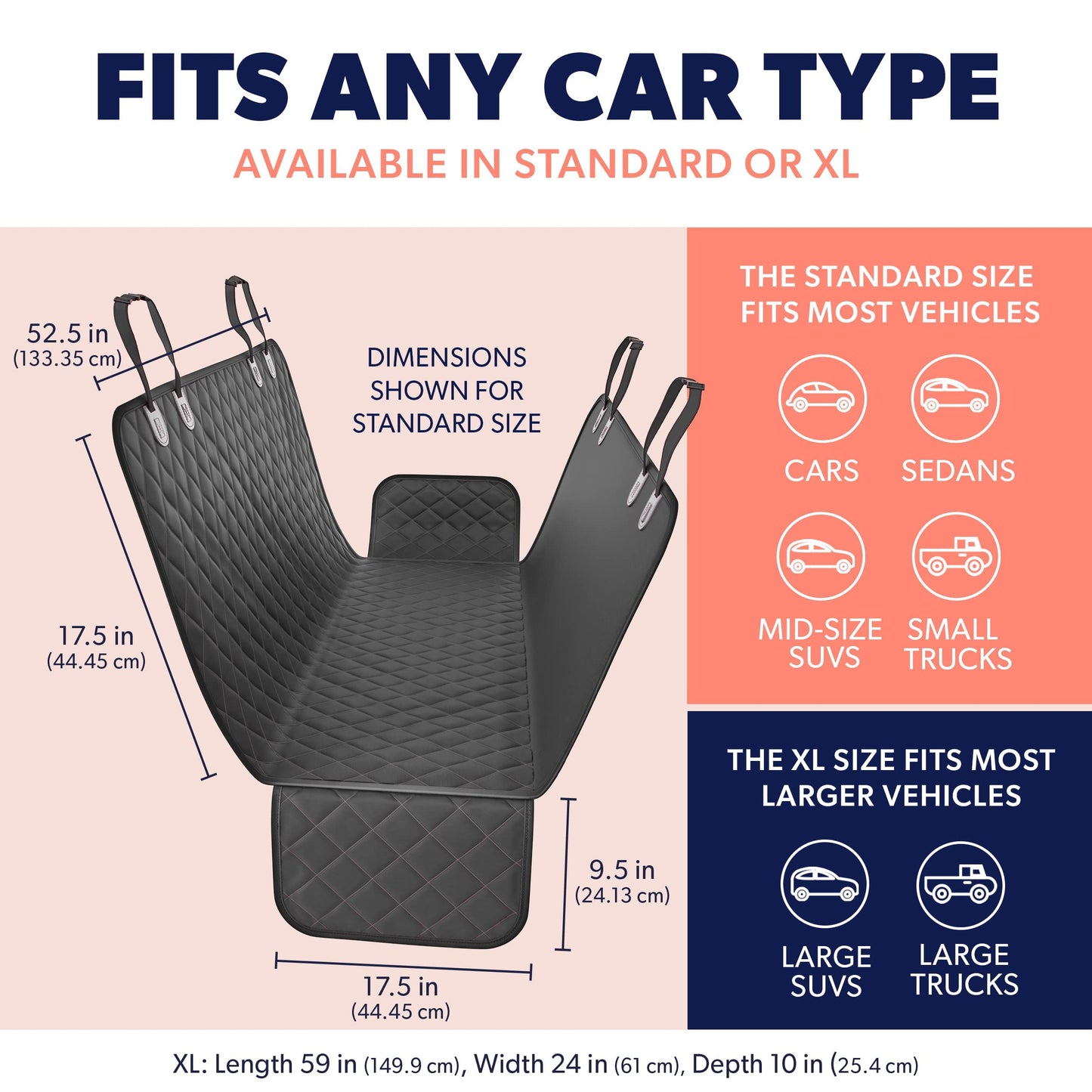 Active Pets Dog Car Seat Cover for Back Seat. Protector Hammock - Waterproof Pet Trucks, Sedans & SUVs Use with Chom Roller Hair Remover. Black