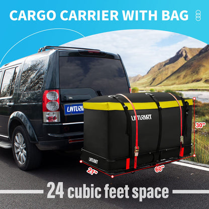 LWTURMRT 60"X21.6"X6" Hitch Cargo Carrier and Receiver Hitch Cargo Rack with Waterproof Cargo Bag(58"X20"X24"),Carrier Cargo Used Rust Resistant Baking Paint and Alloy Steel Material