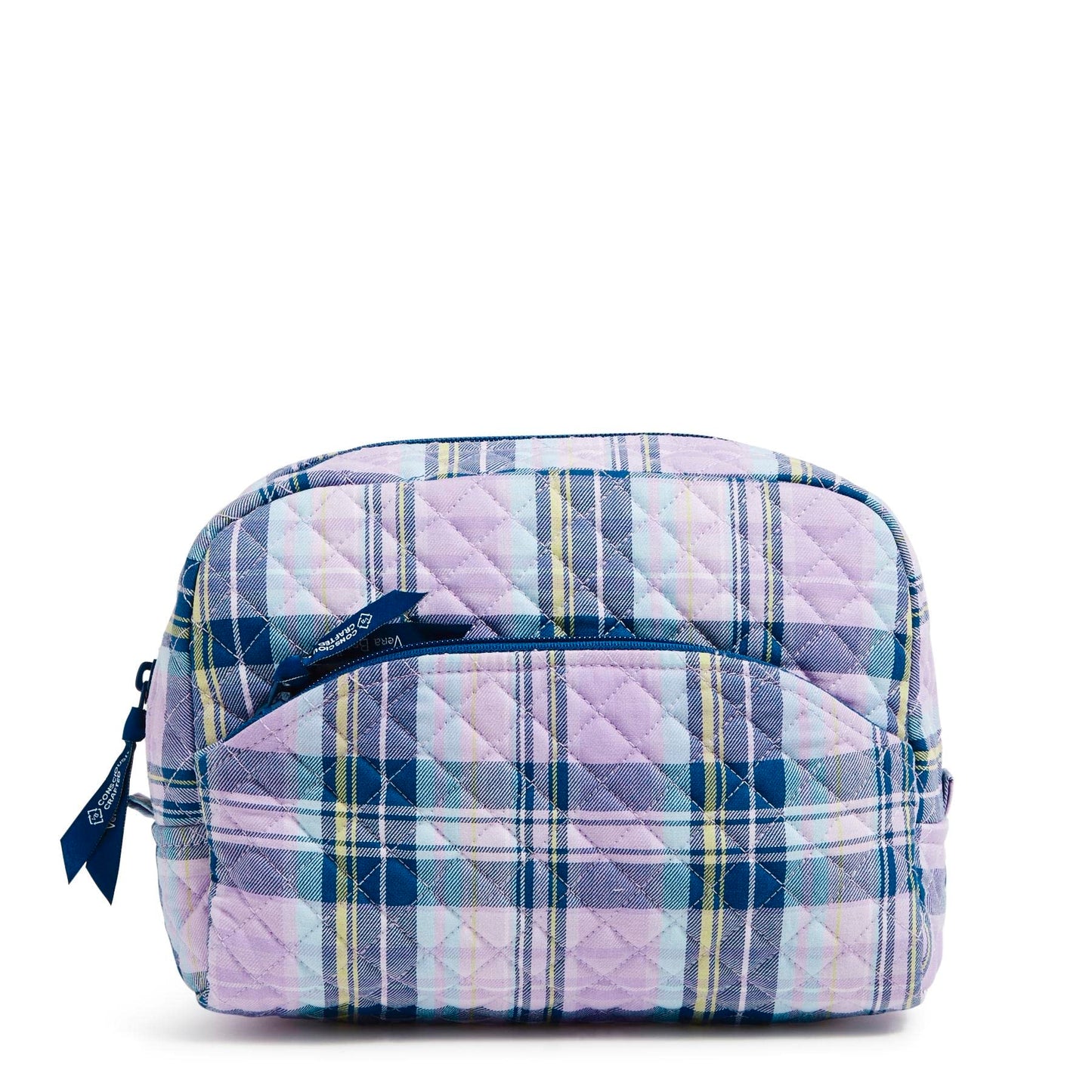 Vera Bradley Women's Cotton Large Cosmetic Makeup Organizer Bag, Amethyst Plaid - Recycled Cotton, One Size