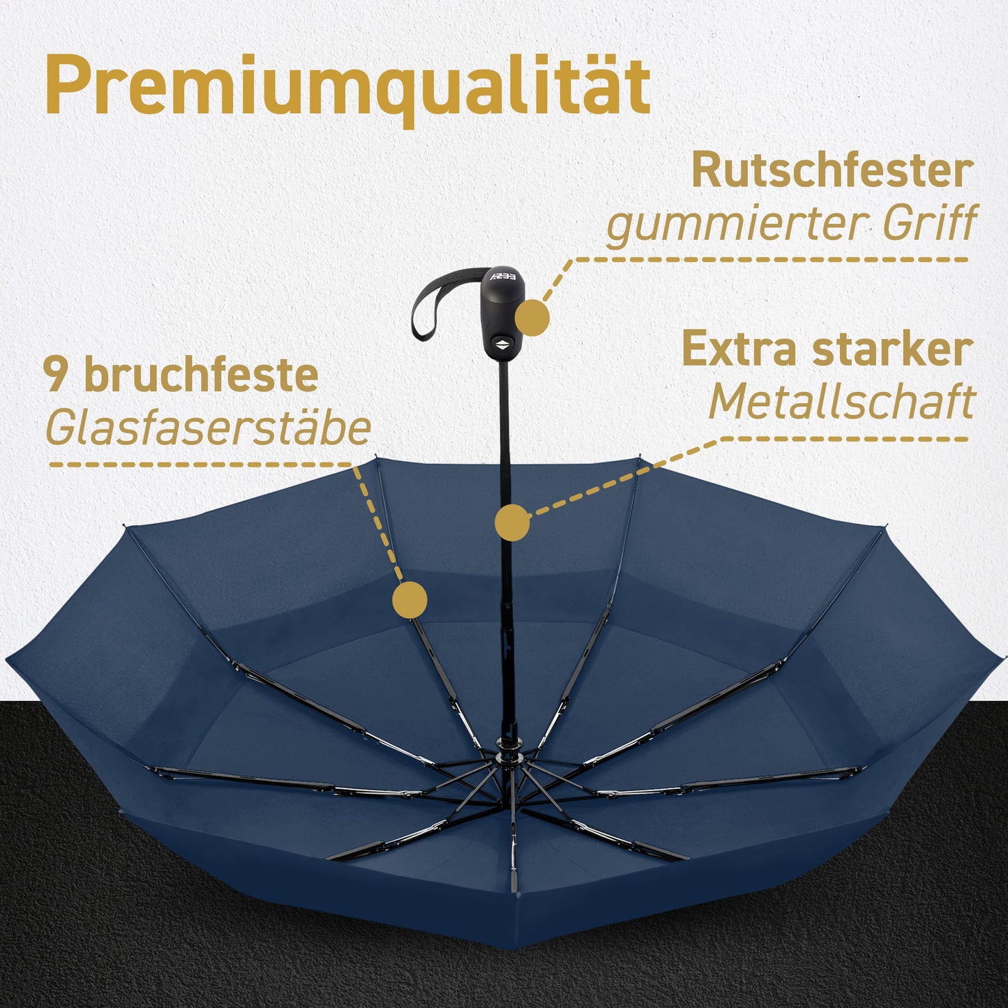 EEZ-Y Windproof Travel Umbrellas for Rain - Lightweight, Strong, Compact with & Easy Auto Open/Close Button for Single Hand Use - Double Vented Canopy for Men & Women - Navy blue