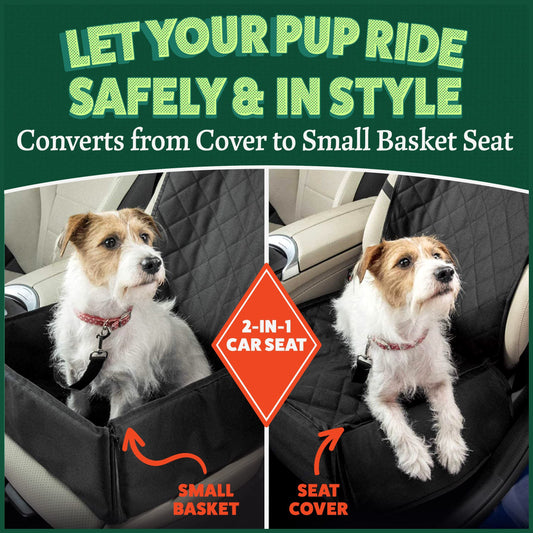 MuttStuff & Co Front Seat Dog Cover, Waterproof Dog Car Seat, Dog Booster Seat with Nonslip Car seat Covers, Belt and Extra Padding - Ideal Travel Accessories for Cars Trucks SUVs