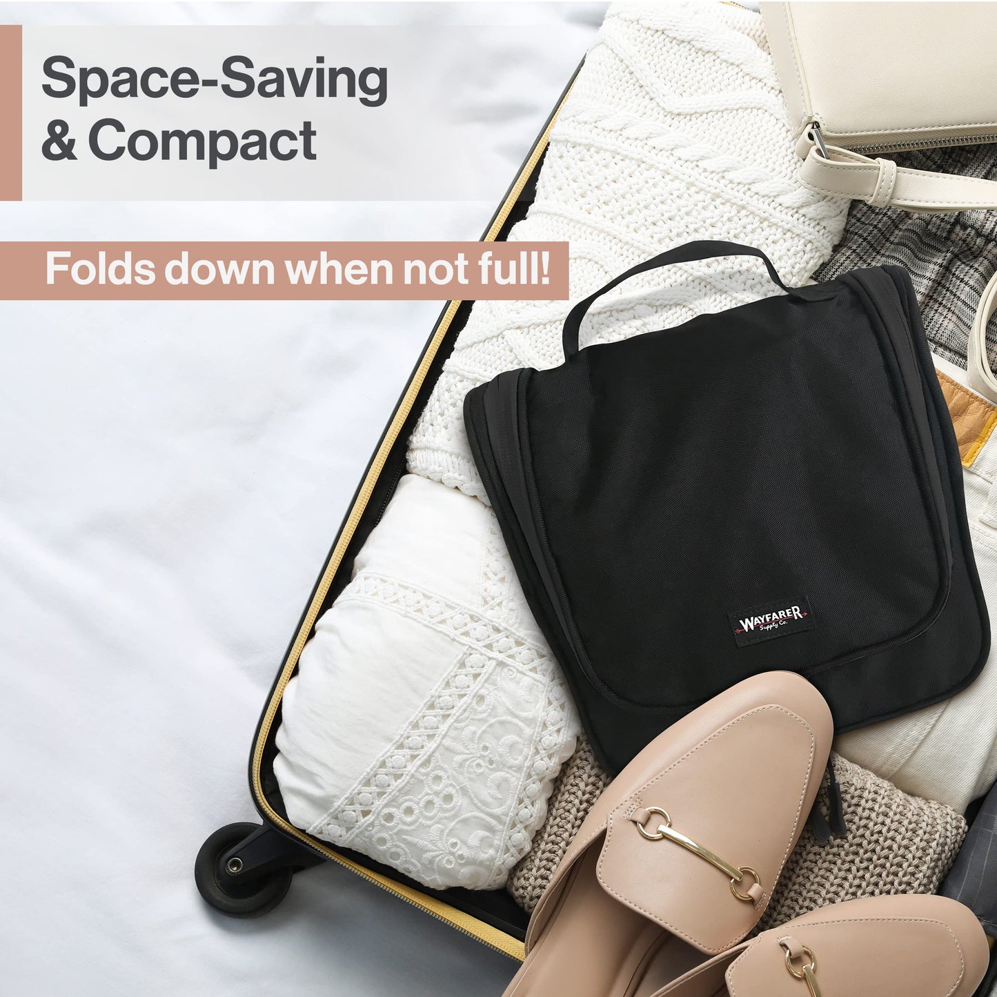 Wayfarer Supply Hanging Travel Toiletry Bag - Large Cosmetic Bag Organizer for Toiletries, Makeup and Shaving Supplies - Cruise and Travel Essentials for Women & Men, Black