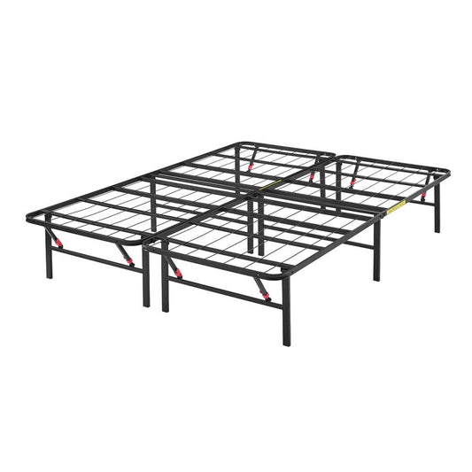 Review Amazon Basics Foldable Metal Platform Bed Frame with Tool Free Setup, 14 Inches High, Sturdy Steel Frame, No Box Spring Needed, Queen, Black