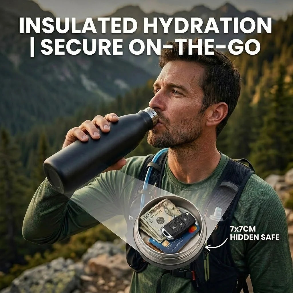 Travel Water Bottle with Hidden Compartment for Cash & Valuables