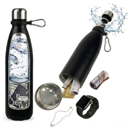 Travel Water Bottle with Hidden Compartment for Cash & Valuables