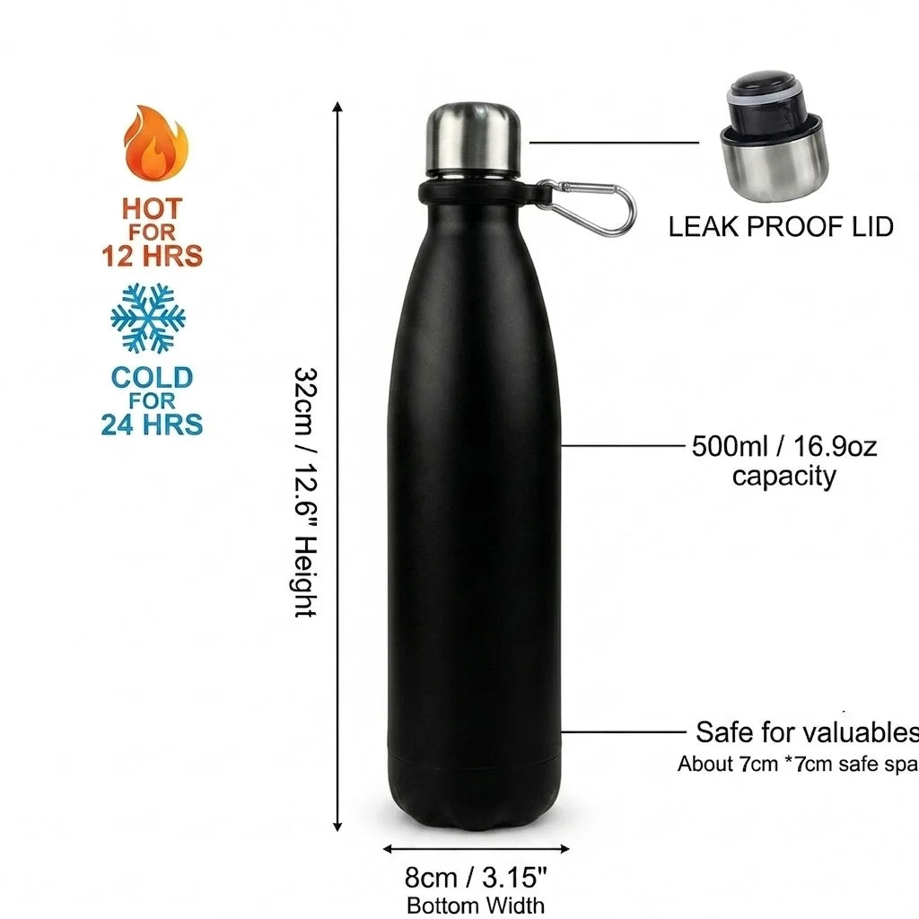 Travel Water Bottle with Hidden Compartment for Cash & Valuables