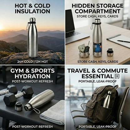 Travel Water Bottle with Hidden Compartment for Cash & Valuables