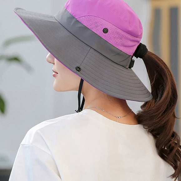 Outdoor Sun Hat | Wide Brim Panama Ponytail Hat