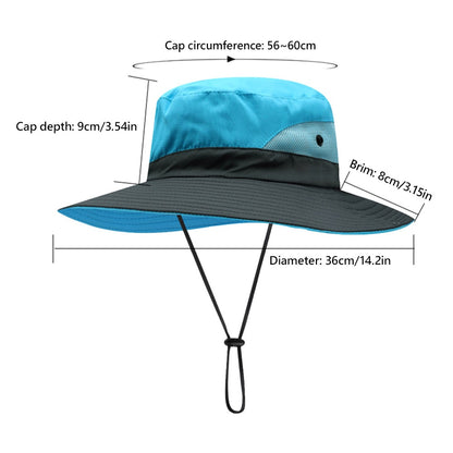 Women Ponytail Bucket Hat For Beach With Strap and Wide Brim