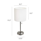 Limelights LT2024-WHT Brushed Steel Lamp with Charging Outlet and Fabric Shade, White