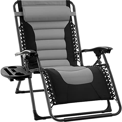 Zero Gravity Chair Camping Best Choice Products Oversized Padded Zero Gravity Chair, Folding Outdoor Patio Recliner, XL Anti Gravity Lounger for Backyard w/Headrest, Cup Holder, Side Tray, Polyester Mesh - Gray