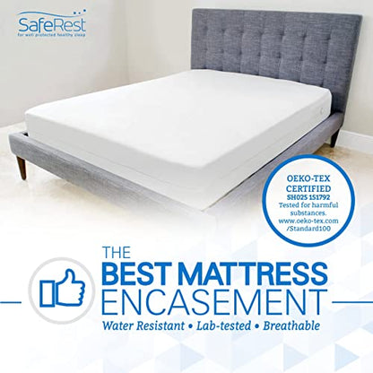 SafeRest Zippered Mattress Protector - Premium 9-12 Inch Waterproof Mattress Cover for Bed - Breathable & Noiseless Washable Mattress Encasement - Queen