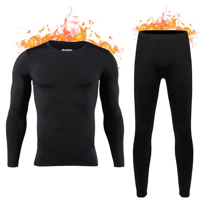 HEROBIKER Mens Thermal Underwear Set Skiing Winter Warm Base Layers Tight Long Johns Top & Bottom Set with Fleece Lined Black