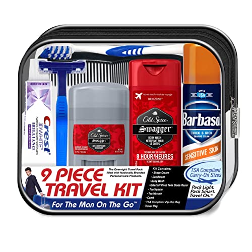 Men's Travel Toiletries Essentials Kit Set in Toiletry Bag