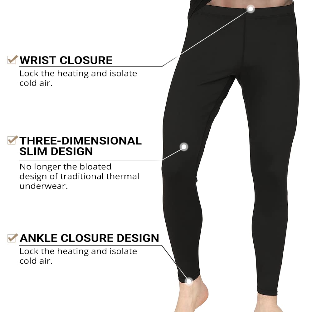 HEROBIKER Mens Thermal Underwear Set Skiing Winter Warm Base Layers Tight Long Johns Top & Bottom Set with Fleece Lined Black