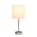 Limelights LT2024-WHT Brushed Steel Lamp with Charging Outlet and Fabric Shade, White