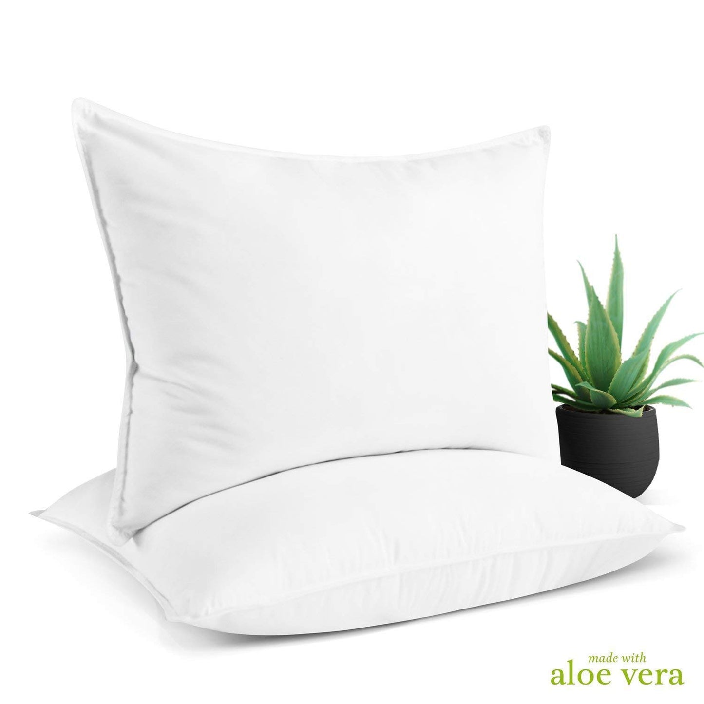 Aloe Vera Hotel Collection Gel Pillow (2 Pack) – Luxury Plush Pillows with All-Natural Pure Aloe Vera Treatment – Eco-Friendly, Hypoallergenic infused with Soothing/Moisturizing Aloe Vera - Queen