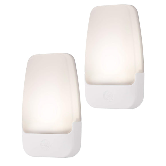 GE LED Night Light, 2 Pack, Plug-in, Dusk-to-Dawn Sensor, Home Décor, Ideal for Bedroom, Nursery, Bathroom, Hallway, Soft, 30966, White | Automatic, 2