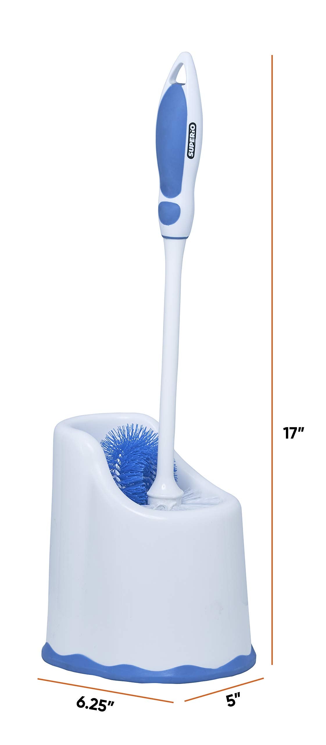Superio Toilet Brush and Holder,Toilet Bowl Cleaning System with Scrubbing Wand, Under Rim Lip Brush and Storage Caddy for Bathroom , White and Blue