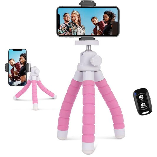 UBeesize Phone Tripod, Portable and Flexible Tripod with Wireless Remote and Clip, Cell Phone Tripod Stand for Video Recording(Pink)