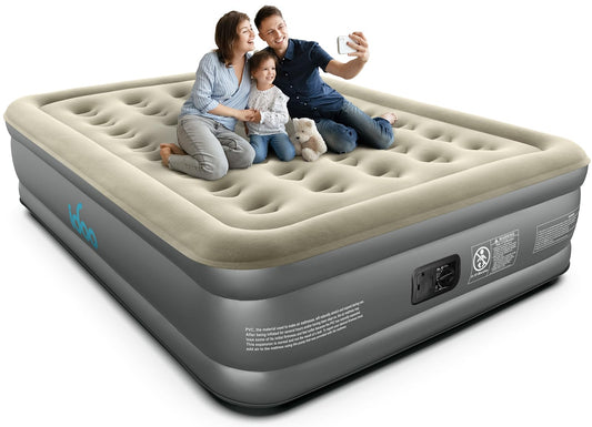 iDOO Luxury Air Mattress with Built in Pump, Queen Size Inflatable Mattress for Camping, Guests, 18" Raised Comfort Blow up Mattress, Durable, Portable & Waterproof Air Bed, Colchon Inflable