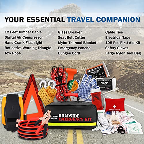 Car Emergency Kit with Jumper Cables, Auto Vehicle Car Safety Roadside  Assistance Kit with First Aid Kit, Tow Rope, Car Window Breaker, Winter Car