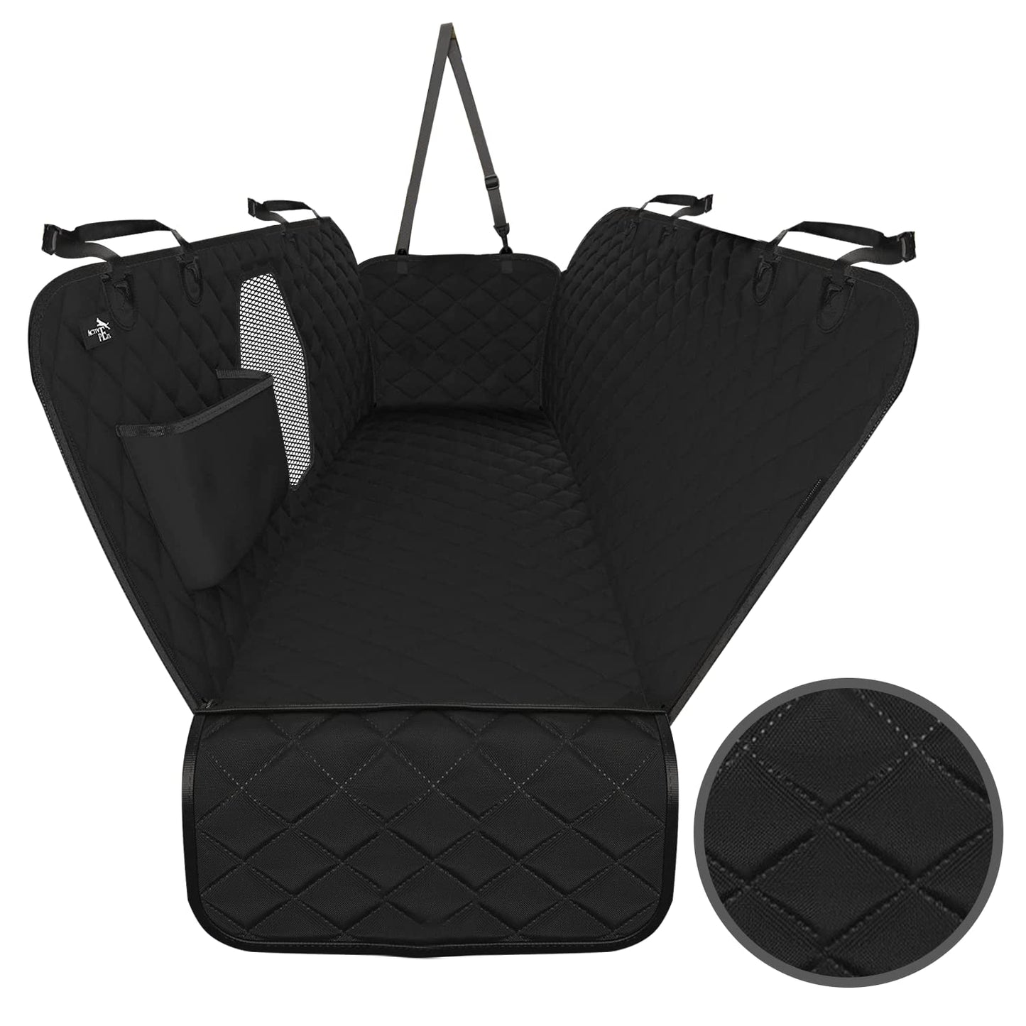 Active Pets Dog Car Seat Cover Car Seat Protector- Dog Seat Cover for Back Seat of SUVs, Trucks, Cars - Waterproof & Convertible Vehicle Dog Hammock for Car Backseat - Mesh Window - Black