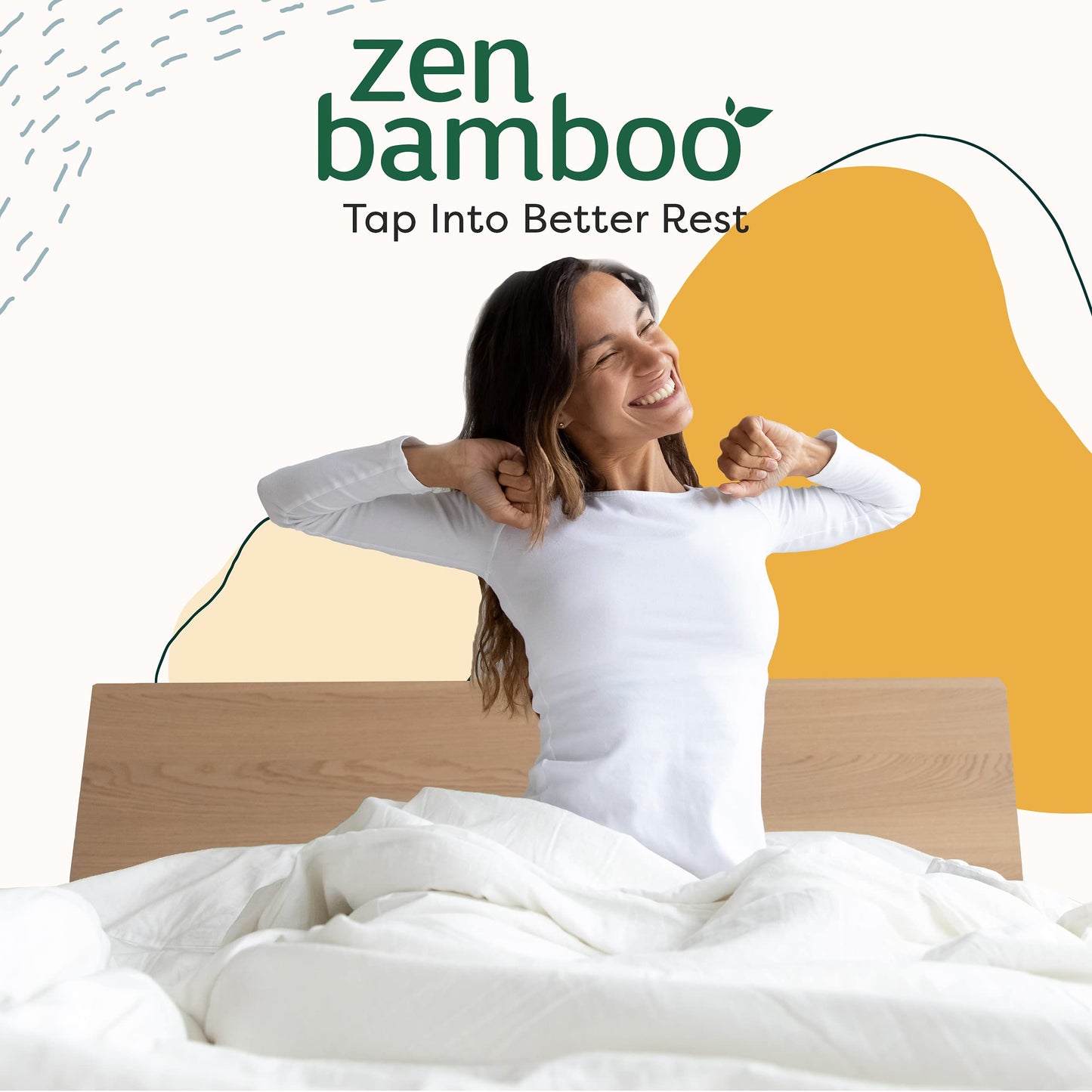 Zen Bamboo Mattress Pad Cover - Cooling Bed Topper & Waterproof Protector w/Deep Pockets, Queen Size, White