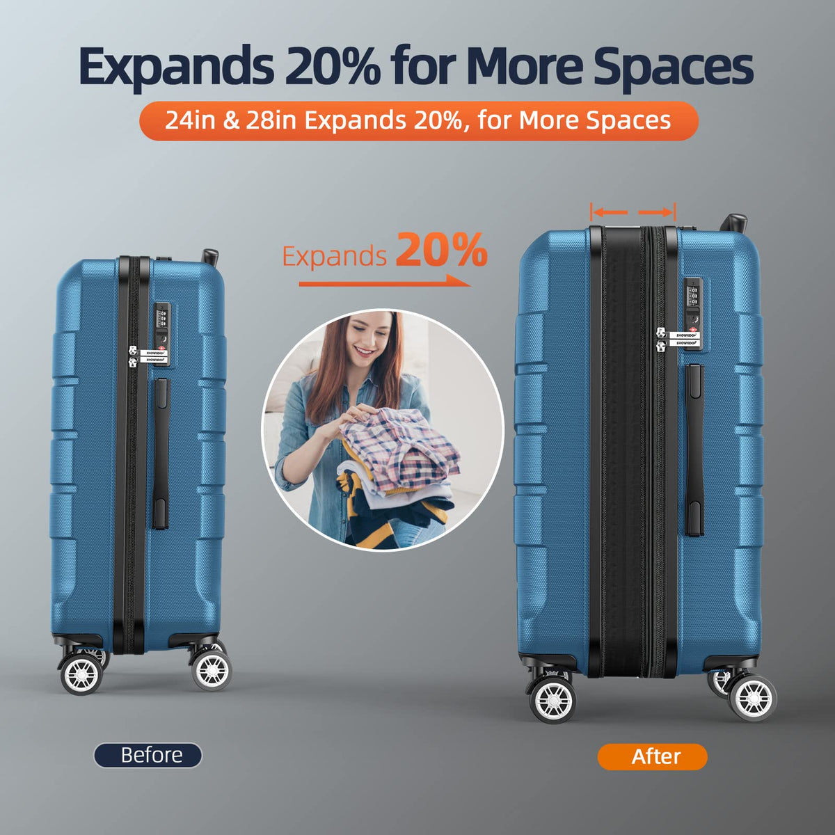 SHOWKOO Set Valigie Espandibili - Guscio Rigido PC+ABS Leggero, Ruote Spinner Doppie E Serratura TSA - Foto 7
