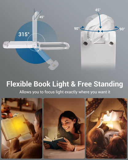 DEWENWILS USB Rechargeable Book Light, Warm White, Brightness Adjustable for Eye-Protection, LED Clip on Portable Bookmark Light for Reading in Bed, Car (White)
