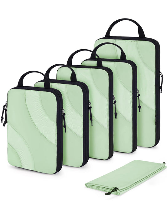 Compression Packing Cubes for travel, BAGSMART 6 Set Travel Packing Cubes for Suitcases, Compression Suitcase Organizers Bag Set & Travel Cubes for Luggage, Lightweight Packing Organize Kohlrabi Green