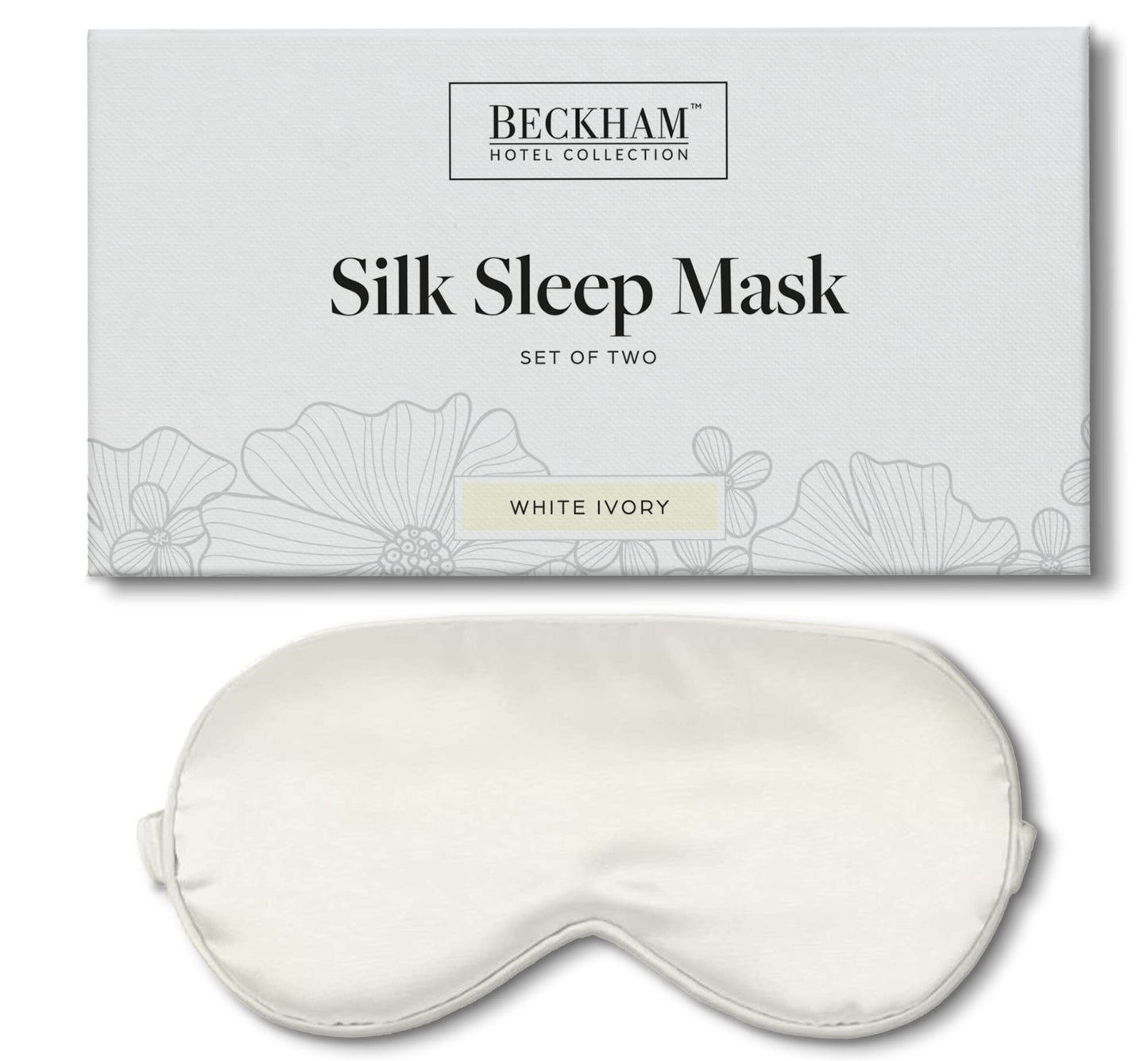 Beckham Hotel Collection Silk Sleep Mask - Pack of 2, 100% Mulberry Silk Sleeping Mask for Women and Men with Adjustable Strap - Blackout Eye Mask for Sleeping & Travel - White/Ivory