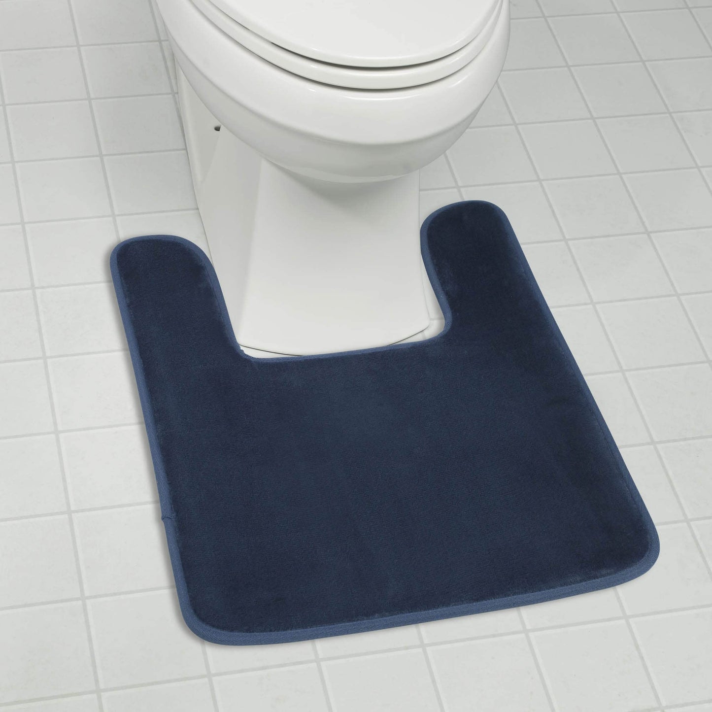 Genteele Memory Foam Toilet Bathroom Rugs, Contour Toilet Mat, Non Slip, Machine Washable, Absorbent, Super Cozy Velvet Bathroom Toilet Carpet (20 inches X 24 inches, White)
