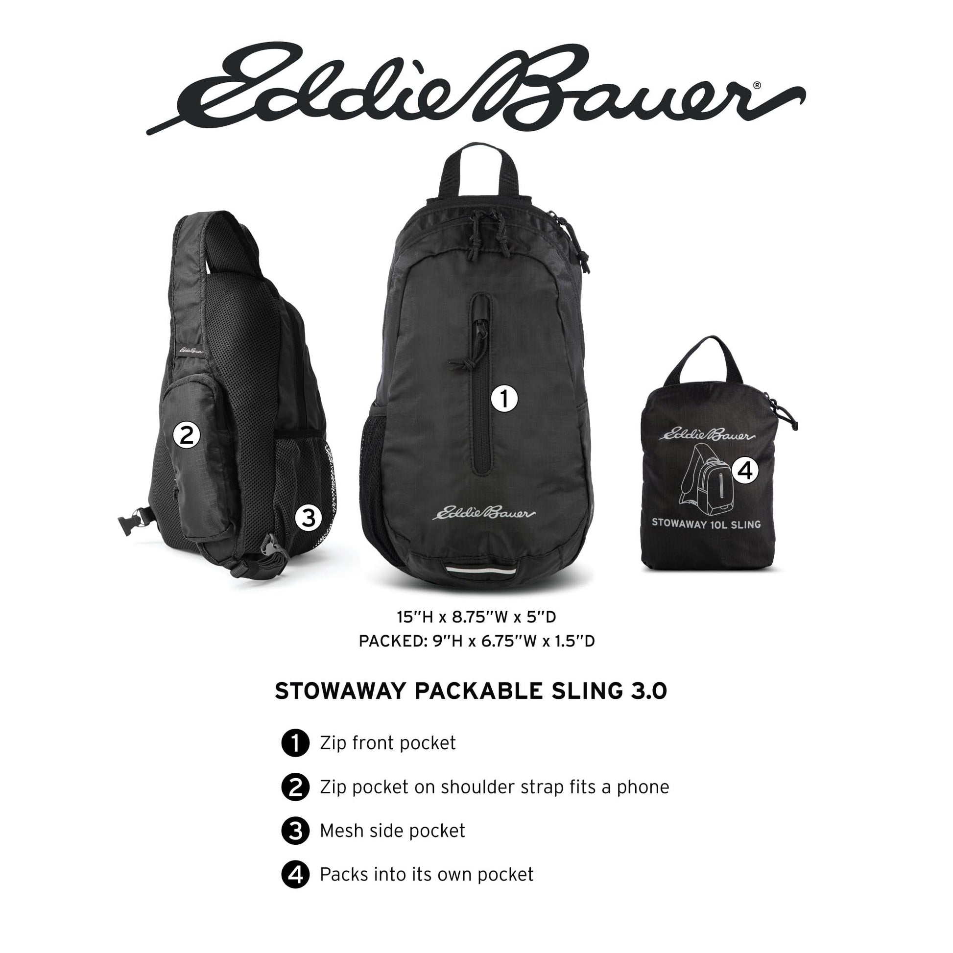 Eddie Bauer Stowaway Packable 10L Sling Made from Polyester
