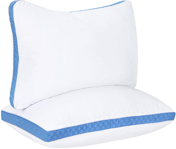 Utopia Bedding Gusseted Quilted Pillow (2-Pack) Premium Quality Bed Pillows - Side Back Sleepers - Blue Gusset - King - 18 x 36 Inches