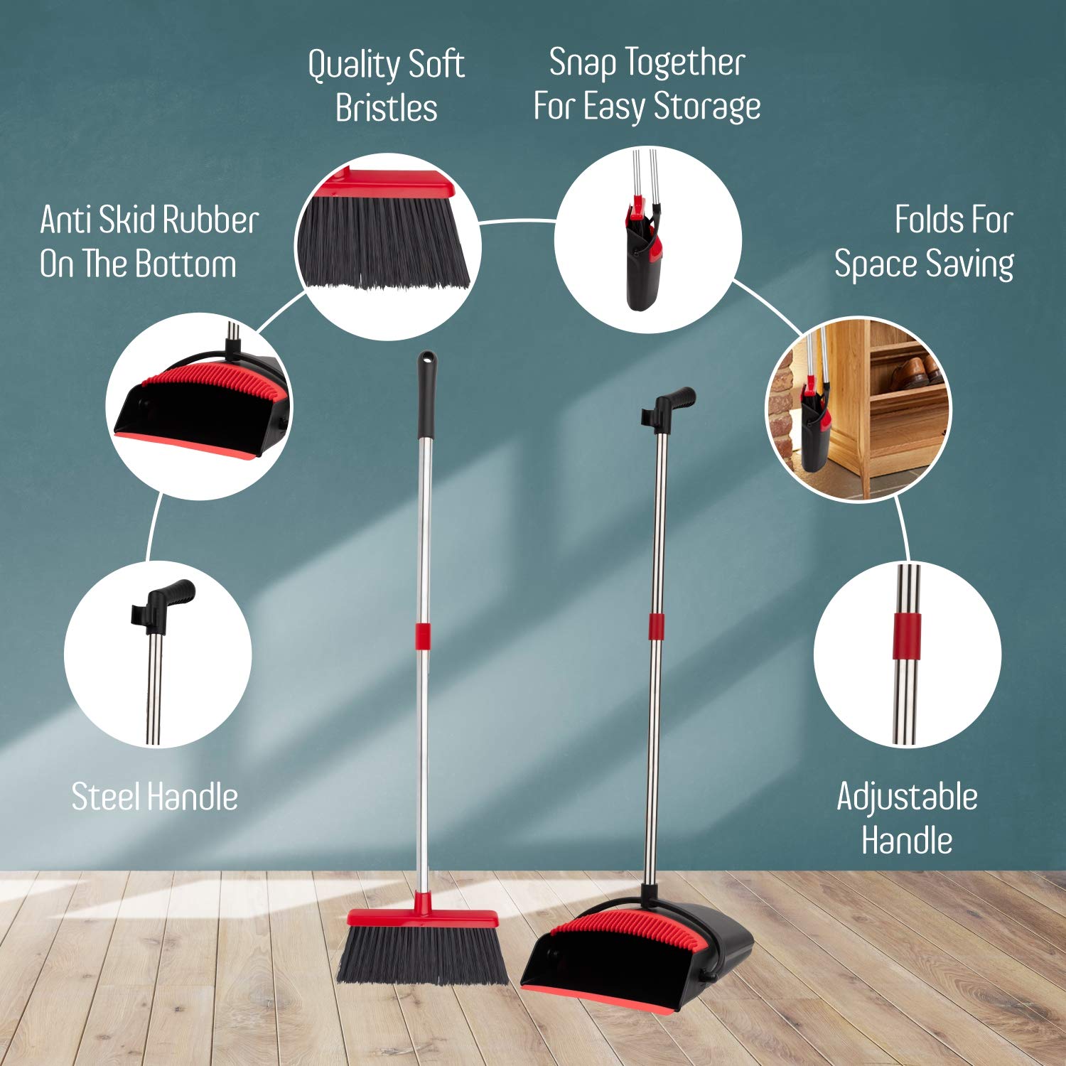 Extendable Upright Kitchen Broom and Standing Dustpan Set – Encompass RL